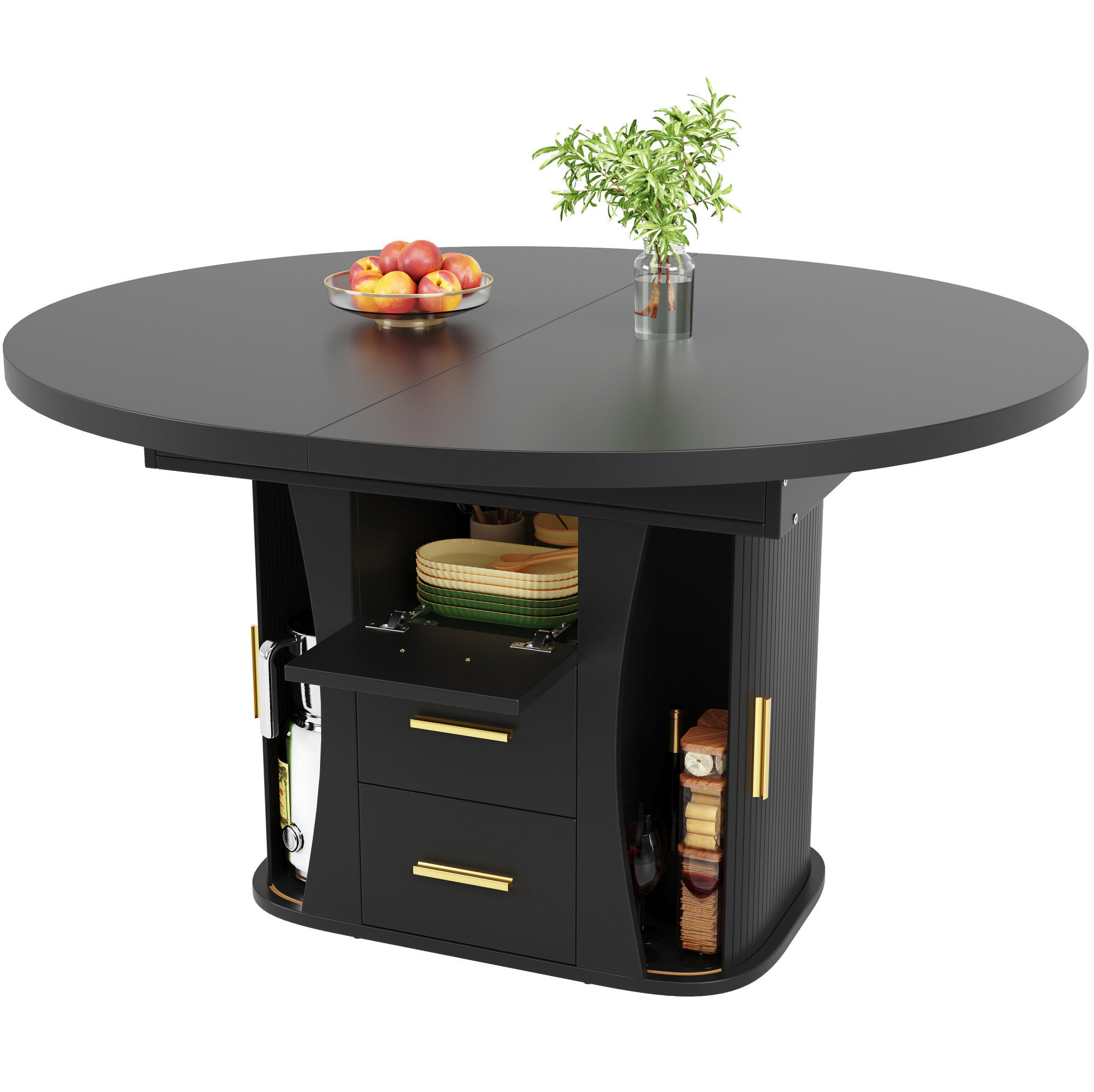 ESSTISCH 118-158/118/77 cm Schwarz aus MDF mit Ausziehfunktion - Schwarz, Holzwerkstoff (118/118/77cm) - OKMYHOME