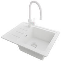 GRANITSPÜLE Kopenhagen Easy, 2-er set Alles Weiß 55/44 cm 1 Becken + Küchenarmatur 38/14 cm + Ablauf-Set ab 45er Unterschrank - Weiß, Kunststoff (55/17/44cm) - Primagran