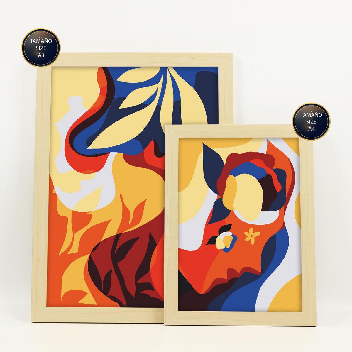 POSTER Set Mit 6 Zarte Collage im femininen abstrakten Stil Größe A3 & A4 Rahmen aus hellem Holz - Beige, Papier (29.7/1cm) - Nacnic