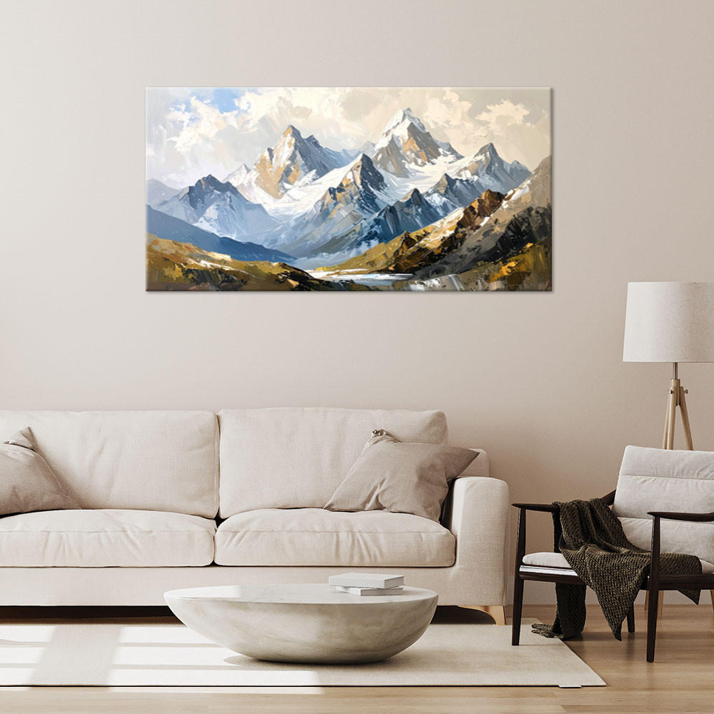 LEINWANDBILD Berge Landschaft wie gemalt 80x40cm - Grau, Textil (80/40cm) - Feeby