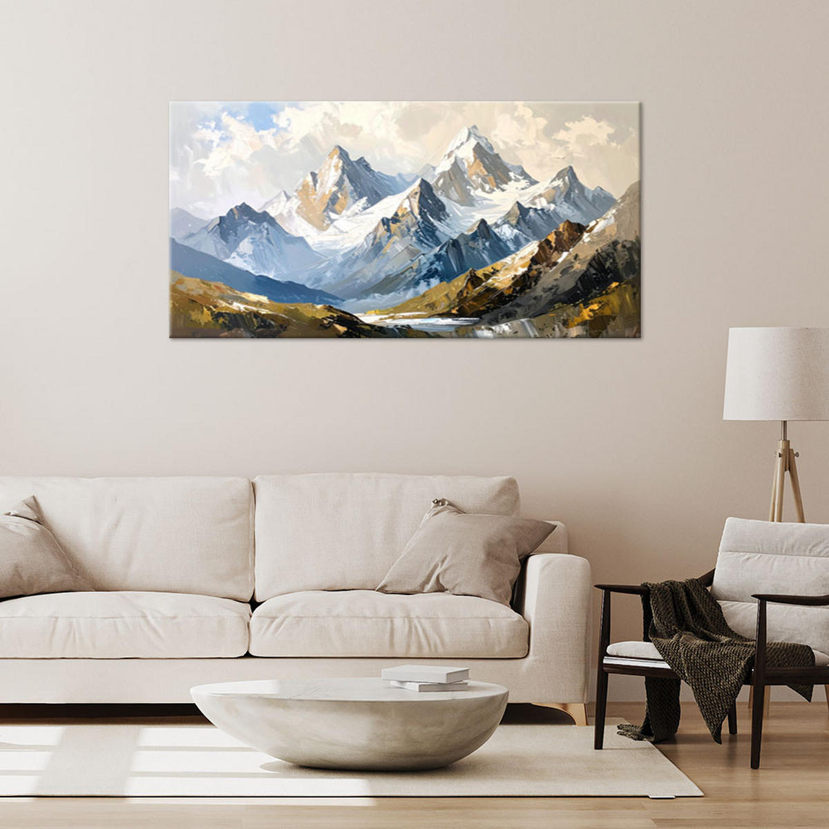 LEINWANDBILD Berge Landschaft wie gemalt 80x40cm - Grau, Textil (80/40cm) - Feeby