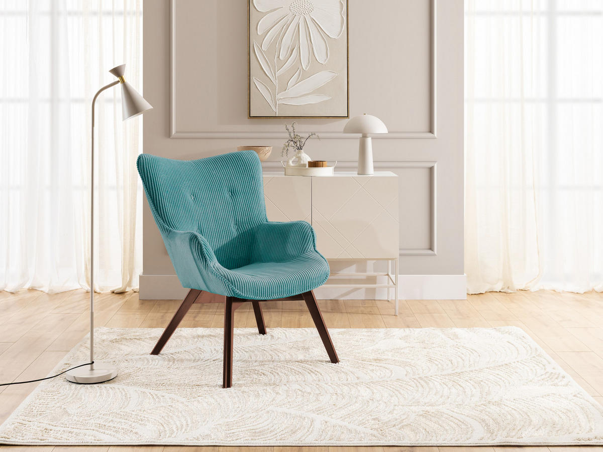 LOUNGESESSEL Lenari Türkis Cordstoff mit Füßen in Braun - Türkis/Braun, Holz/Textil (71/96/86cm) - S-Style Möbel