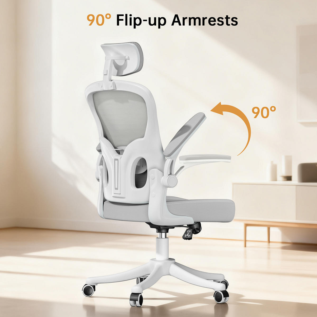 BÜROSTUHL ergonomisch Weiß-Grau mit Lendenstütze - Grau, Metall (58.5/28.5/61cm) - Rattrix