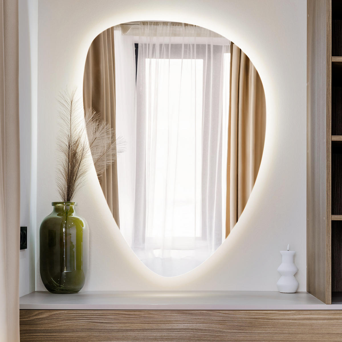 LED ZRCADLO 57x80 cm asymetrické 4000K - světle modrá, sklo (57/80/0.4cm) - TULUP