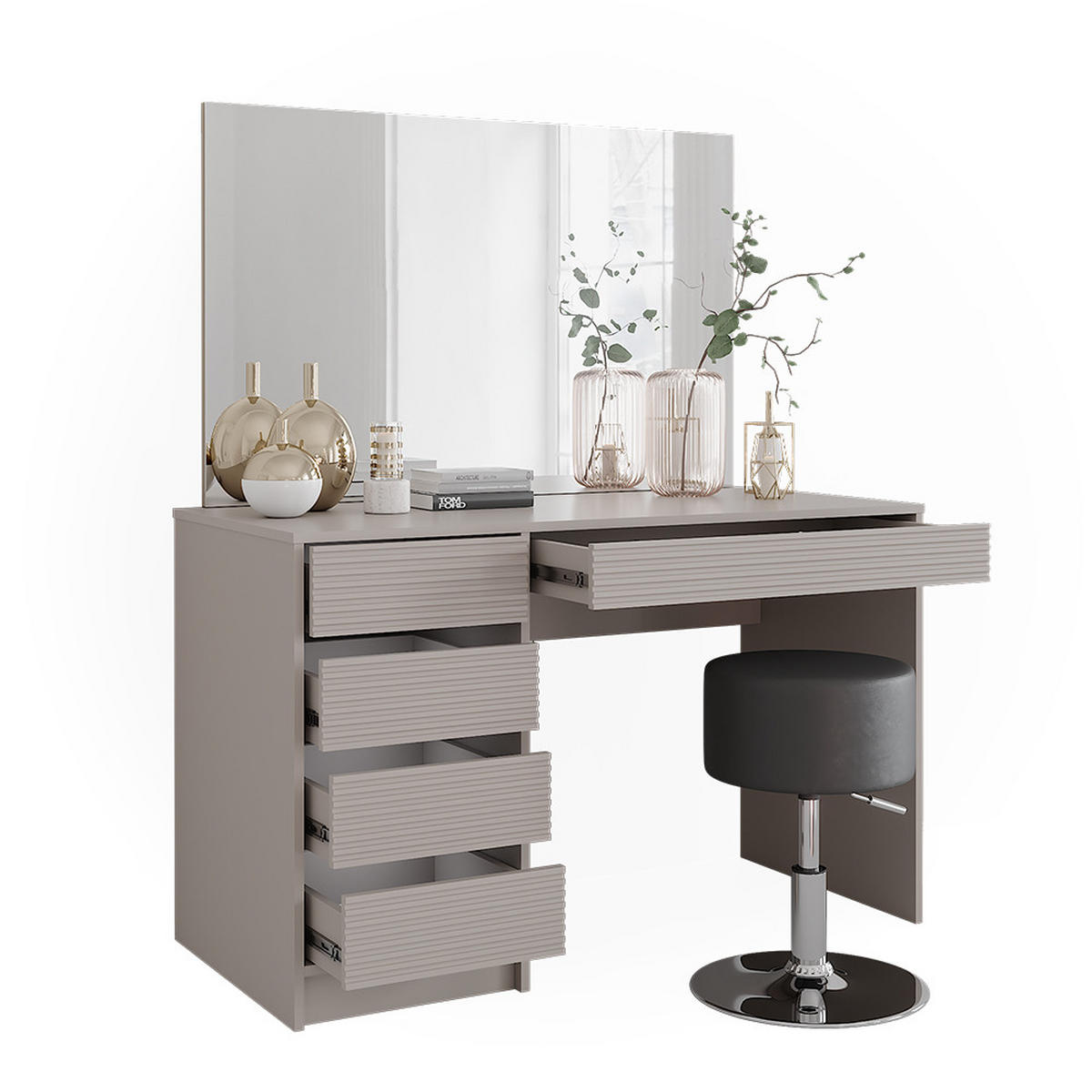 SCHMINKTISCH Sherry Cashmere 120 cm mit Spiegel & Hocker - Kaschmir, Holzwerkstoff (120/75/55cm) - Vicco