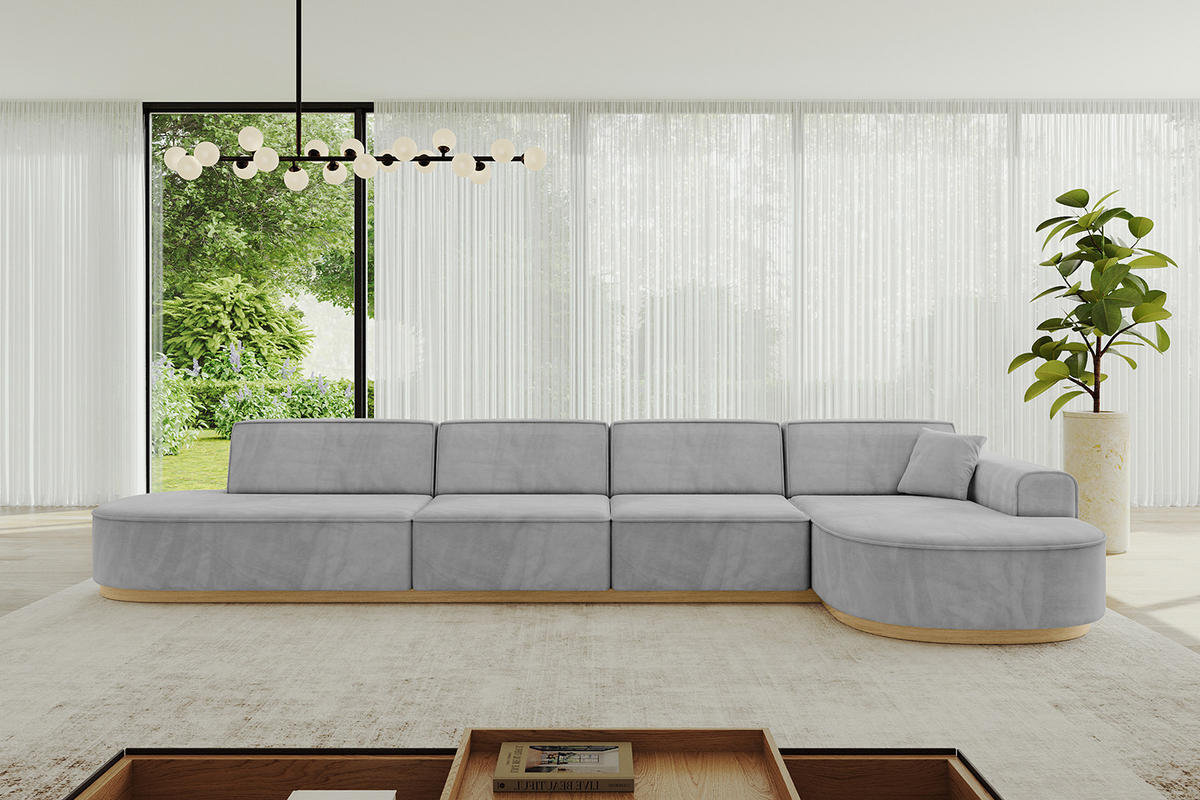 ECKSOFA Ottomane Rechts MARI-L3-v2 - 413x171x83 cm Grau Velours - Grau, Holzwerkstoff/Textil (171/413cm) - ALTDECOR