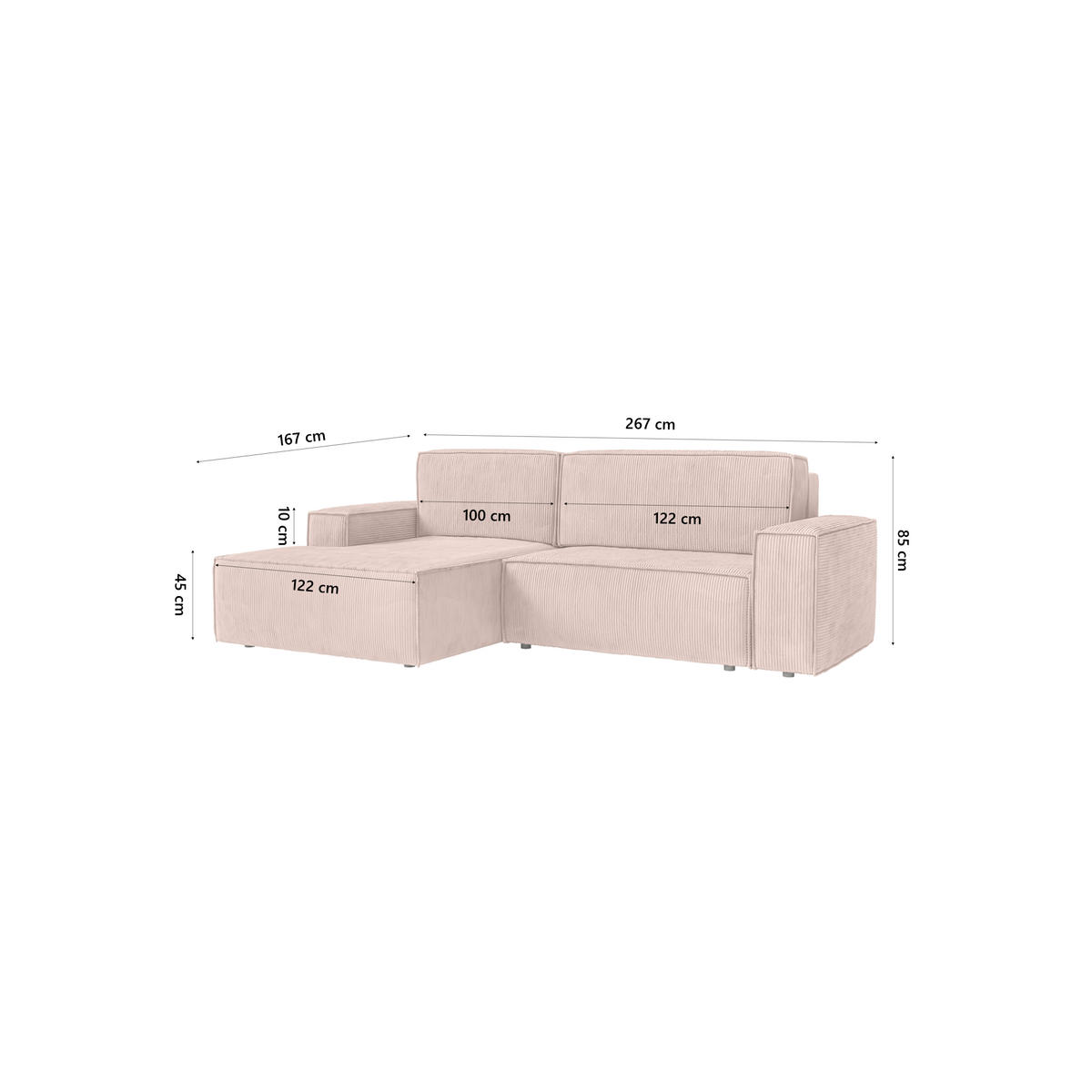ECKSOFA Kokko mit Schlaffunktion, Hellrosa - Pink, Textil (267/167cm) - Fedve