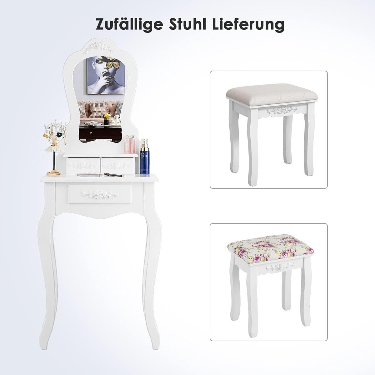 SCHMINKTISCH set kosmetiktisch Weiß - Weiß, Holz (30/136/50cm) - COSTWAY