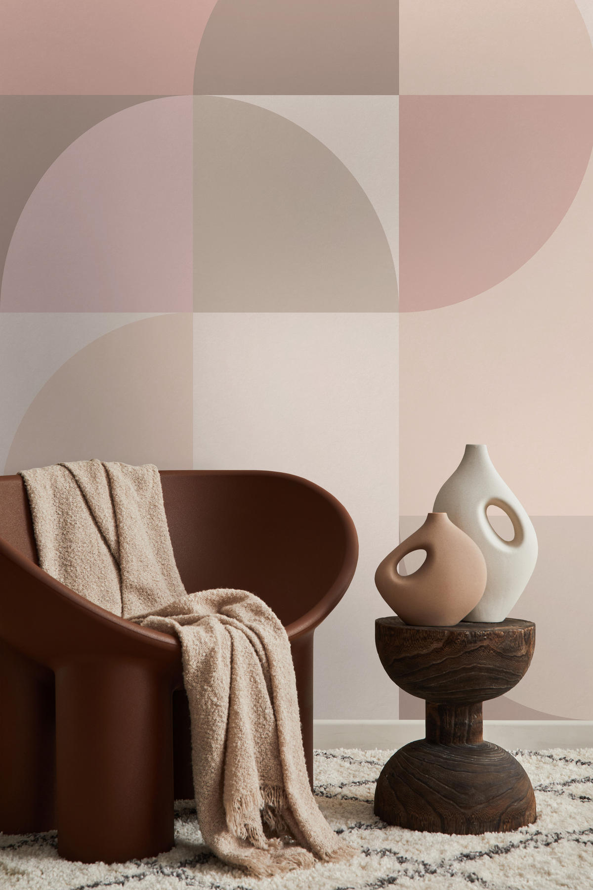 FOTOTAPETE Kreise im Bauhaus-Stil 250 x 279 cm - Pink, Papier (250/279cm) - Origin Wallcoverings