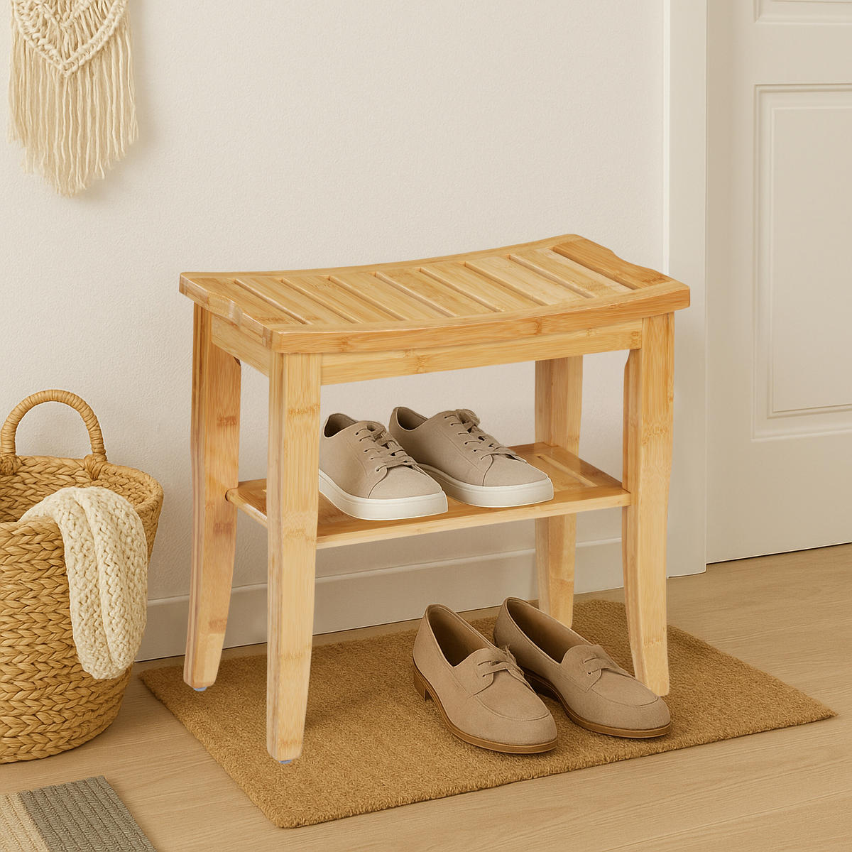 KOUPELNOVÝ hoker - světle hnědá, dřevo/plast (48/45.5/25cm) - Relaxdays