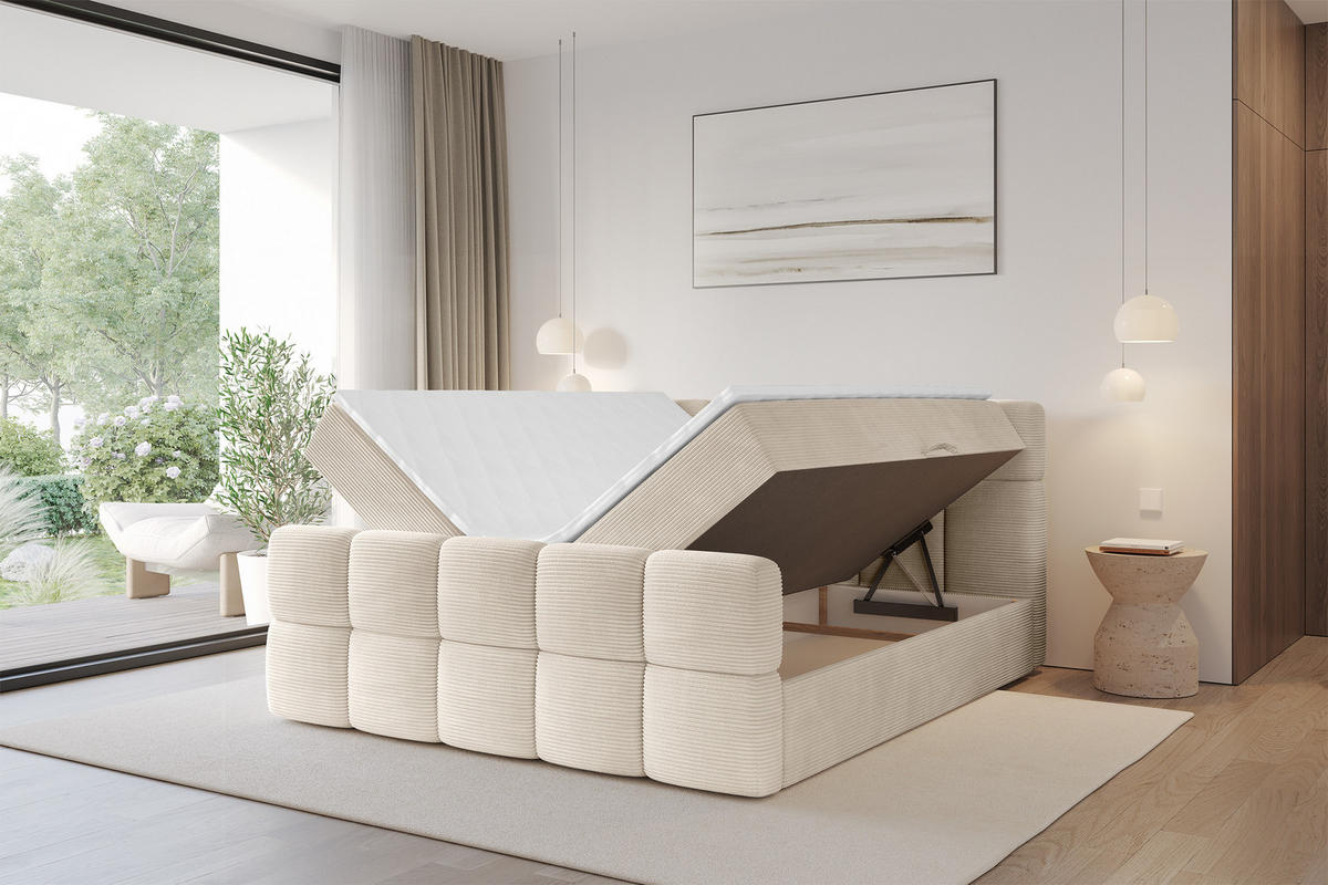 BOXBETT mit Matratze H3 - FAMA-Z - 120x200 cm Beige Poso - Ecru, Holzwerkstoff (120/200cm) - ALTDECOR