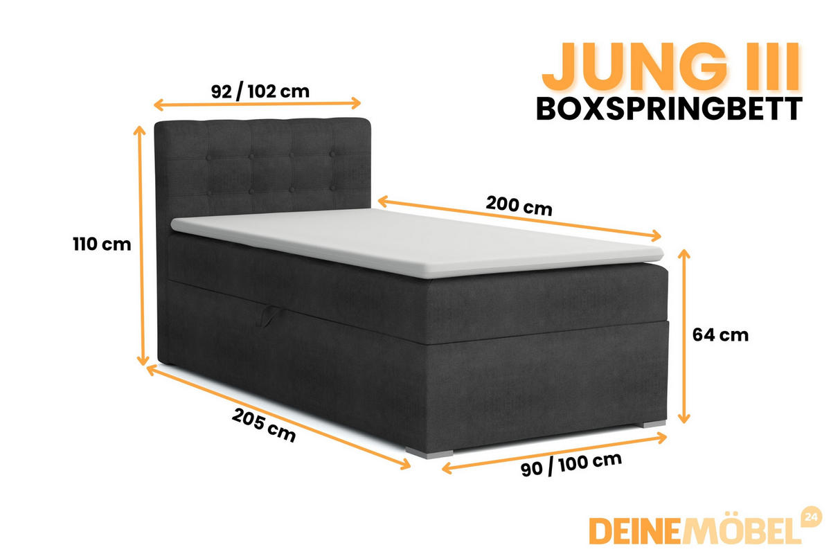 BOXBETT JUNG 3 100/200 Anthrazit H4 Öffnung links - Anthrazit, Holz/Holzwerkstoff (100/200cm) - Deine Möbel 24