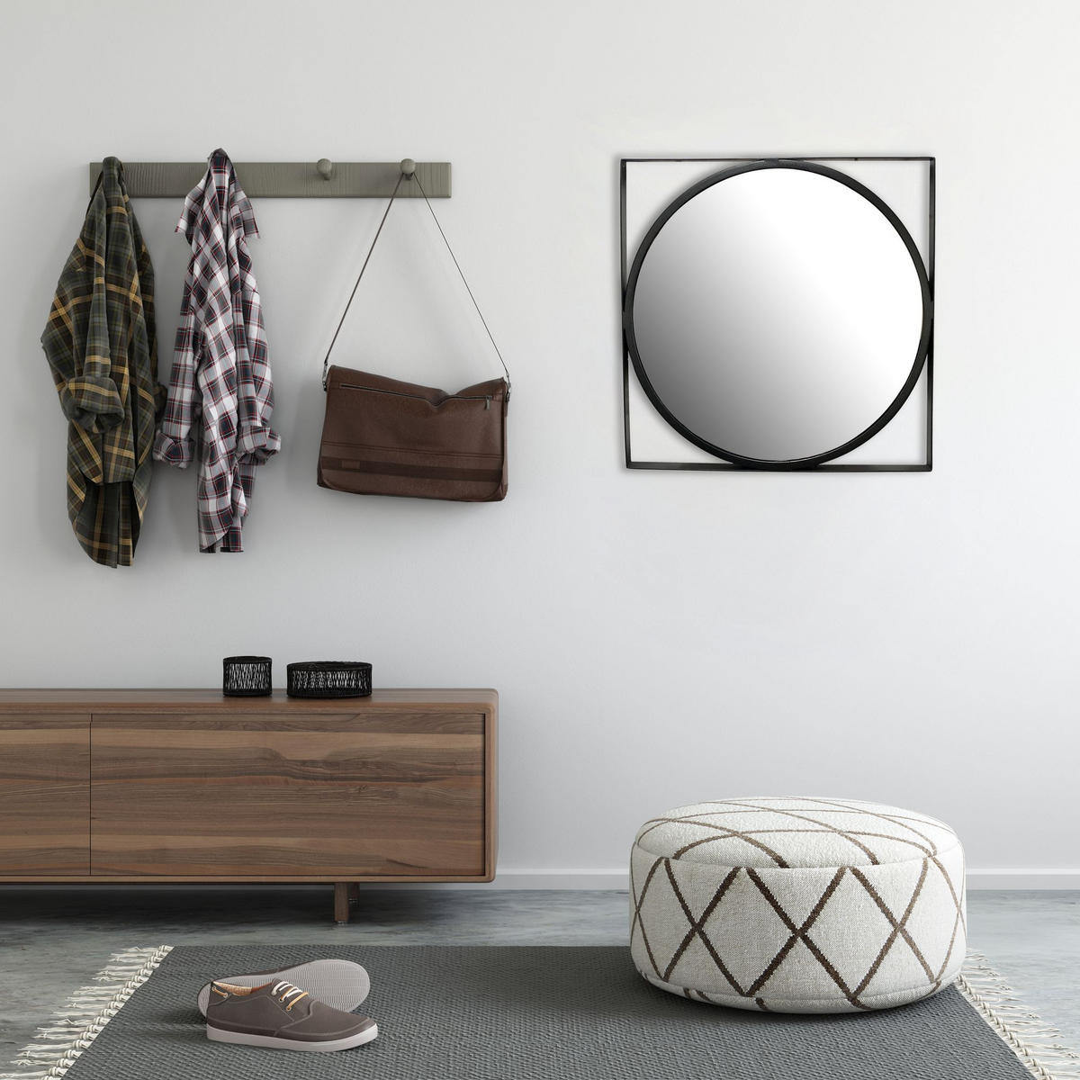 WANDSPIEGEL Rund Metall Schwarz 54x54 cm Quadratischer Rahmen - Schwarz, Glas (54/54/3cm) - KADIMA DESIGN