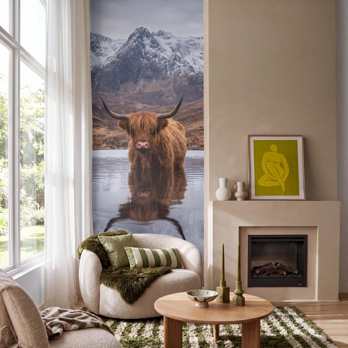 TAPETE - Schottischer Hochländer - Braun - Wasser - 100x240 cm - Braun, Papier (100/240cm) - OnlyWow