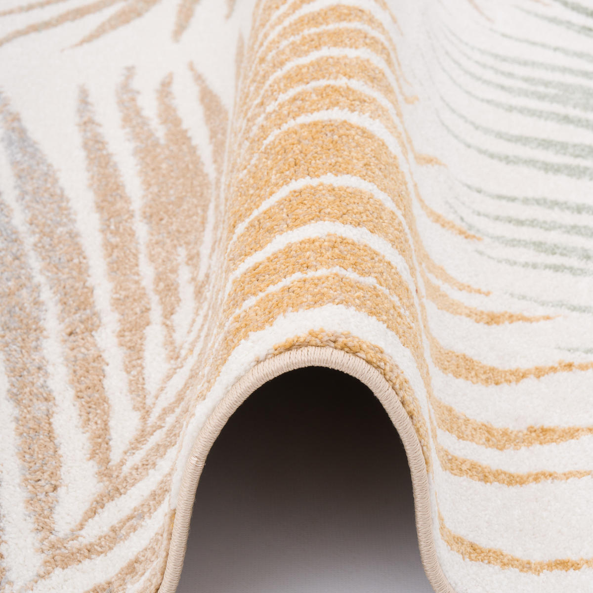 DESIGNER TEPPICH FARO TROPICAL BLÄTTER RUND - Naturfarben, Textil (160/160cm) - Pergamon