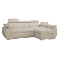 ECKSOFA Boston Mini Premium Cord 2RLC Seite: Rechts 2R+LC - Chromfarben/Beige, Holz/Textil (255/170cm) - MIRJAN24