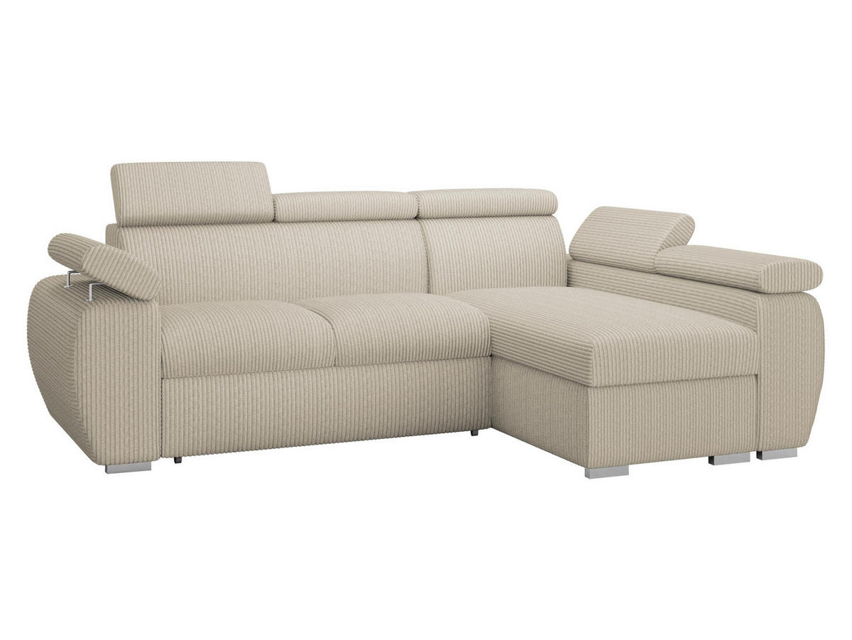 ECKSOFA Boston Mini Premium Cord 2RLC Seite: Rechts 2R+LC - Chromfarben/Beige, Holz/Textil (255/170cm) - MIRJAN24