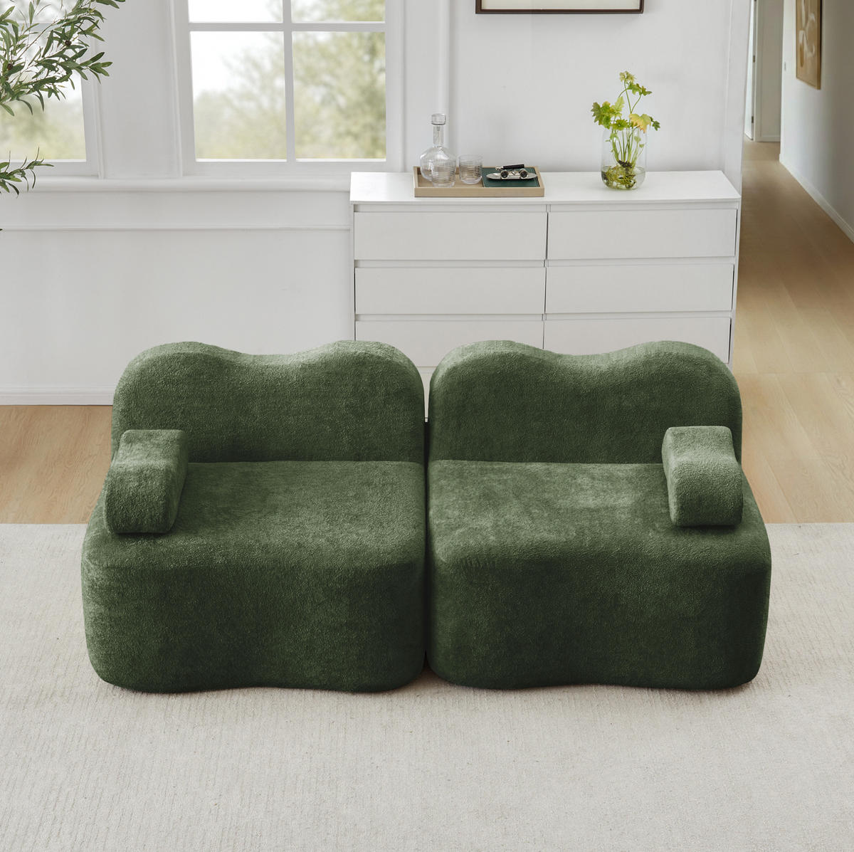 SOFA 192/98/70 cm in Grün aus Samt, modular und ohne Aufbau - Grün, Textil (98/70/192cm) - Flora Grace