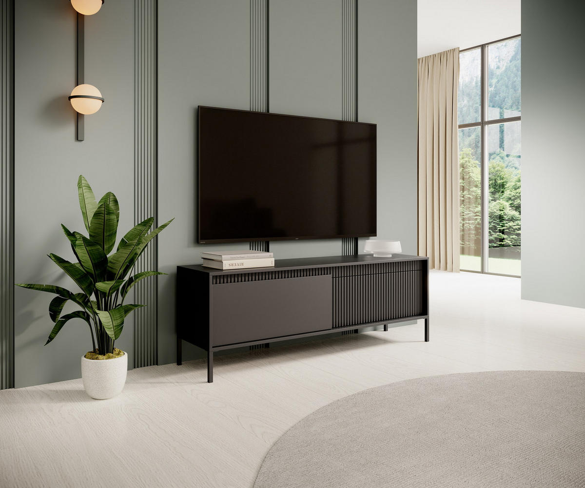 TV-SCHRANK Schwarz 154 cm Santori auf Beine, 2 Türen - Schwarz, Holz (154/53/40cm) - Emporius