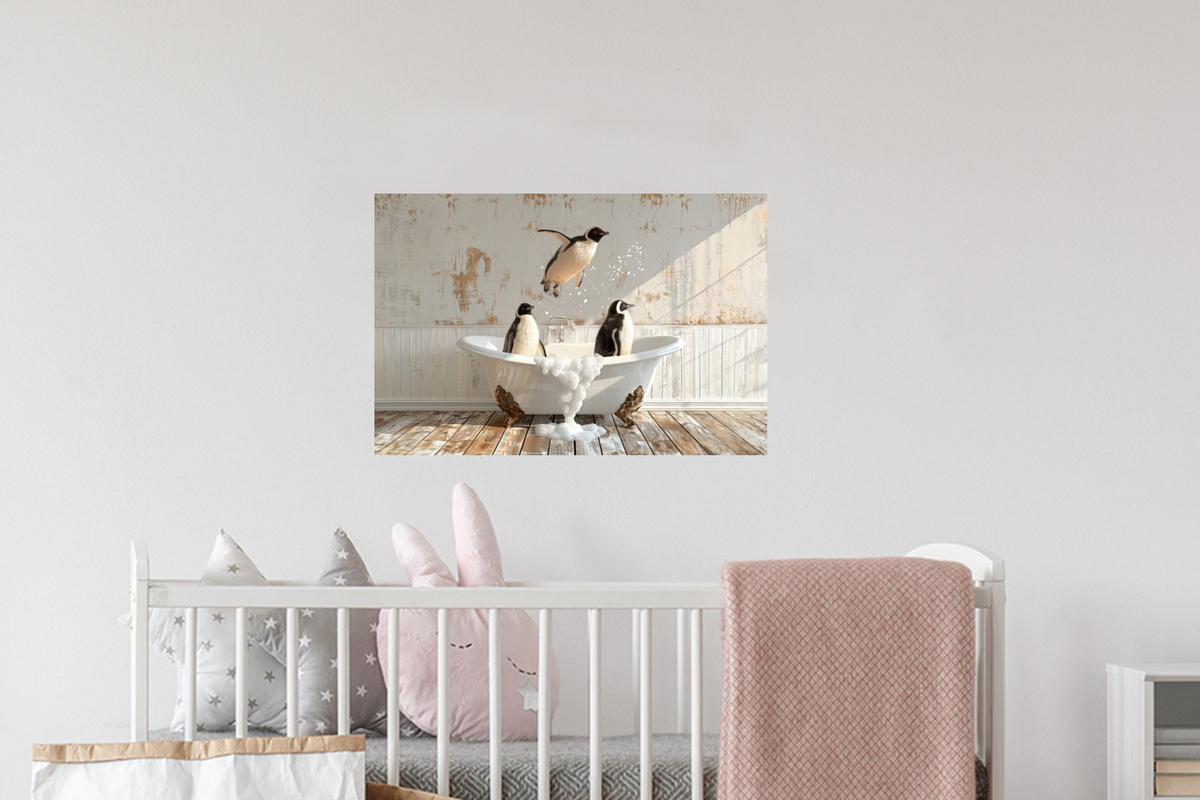 WANDTATTOO Vintage - Pinguin - Badewanne - Schaumstoff 60x40 cm - Schwarz, Kunststoff (60/40/0.1cm) - MuchoWow