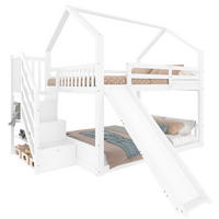ETAGENBETT 140/200 cm weiß mit Stauraumtreppe und Rutsche - Weiß, Holz (140/200cm) - OKWISH