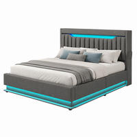 BETT mit Stauraum und LED 140x200 cm Leinen Grau - Grau, Metall (140/200cm) - Beauniv