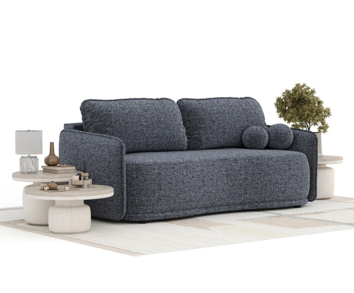 SCHLAFSOFA Mitsis Marineblau Webstoff - Schwarz/Dunkelblau, Holz/Holzwerkstoff (231/93/106cm) - Maison de Reve