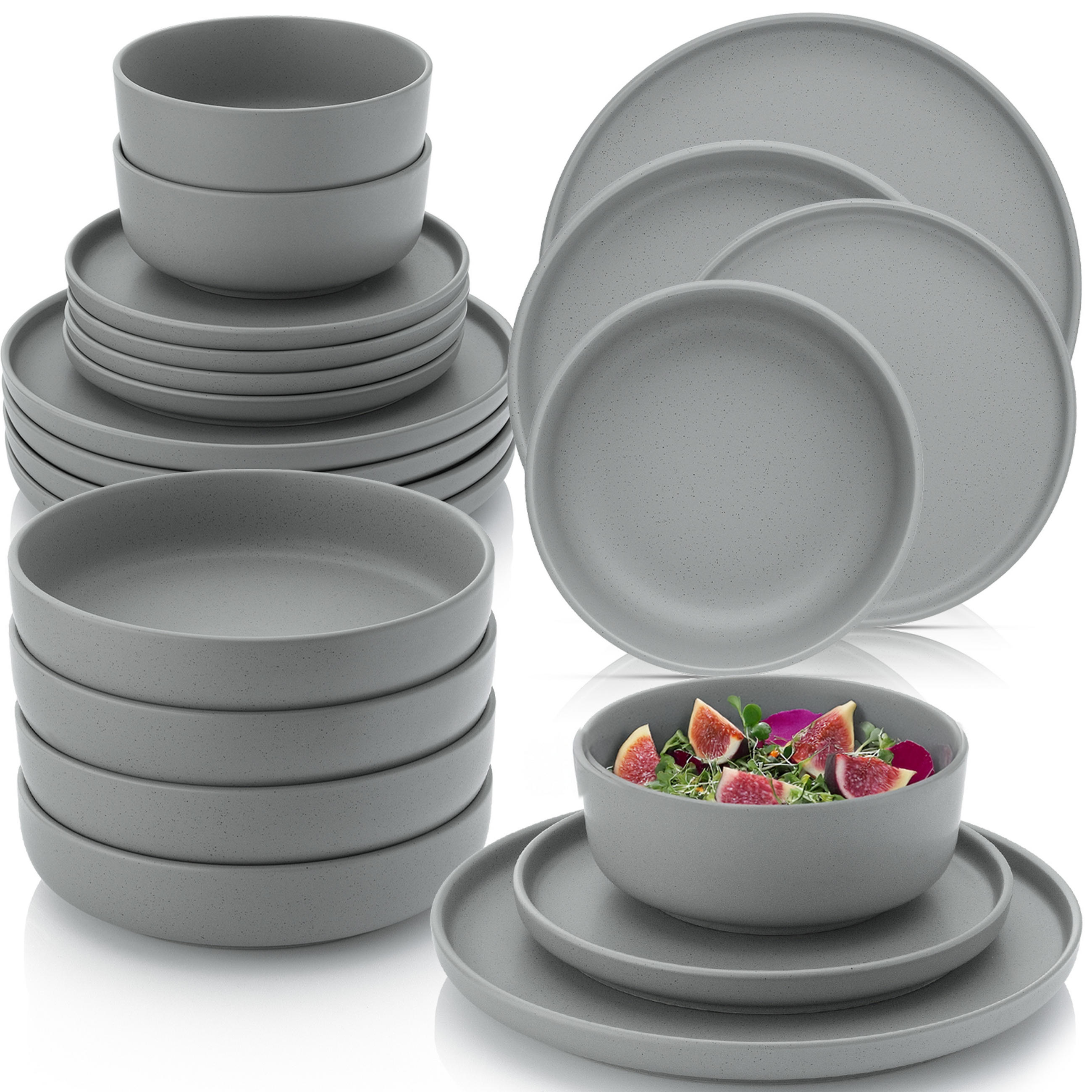 TAFELSERVICE LEEDS SHADOW - 24 teilig aus Steingut - Grau, Stein (26.5/6.5/26.5cm) - Sänger