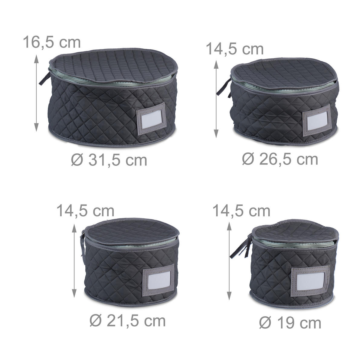 6-TLG.GESCHIRRAUFBEWAHRUNGSBOX-SET - Grau, Textil (41/25/33cm) - Relaxdays