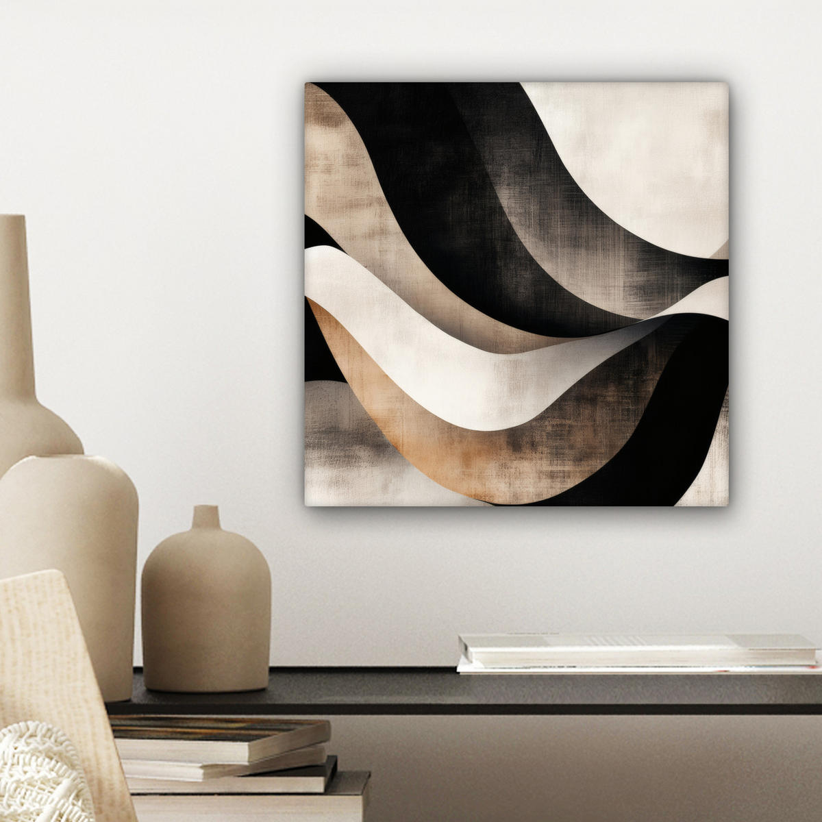 LEINWANDBILD Abstrakt - Wellen - Schwarz - Verwittert 20x20 cm - Trüffeleichefarben, Textil (20/20cm) - MuchoWow