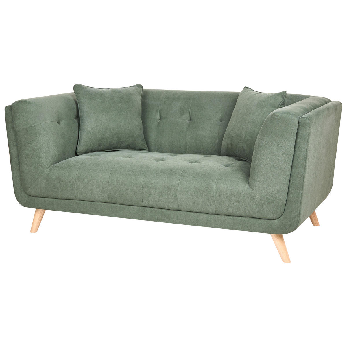 2-SITZER-SOFA Stoff Grün mit Ottomane Habo - Hellbraun, Textil (176/78/72cm) - Beliani