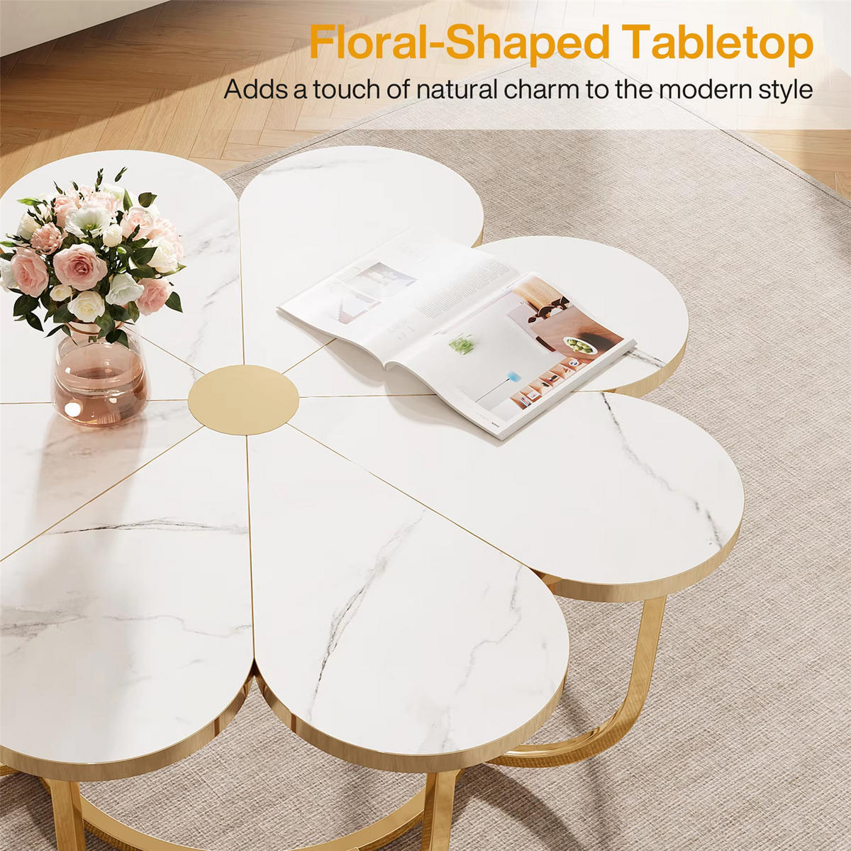 COUCHTISCH Blumenform Weiß Gold Design - Weiß, Metall (100/100/50cm) - Kaket