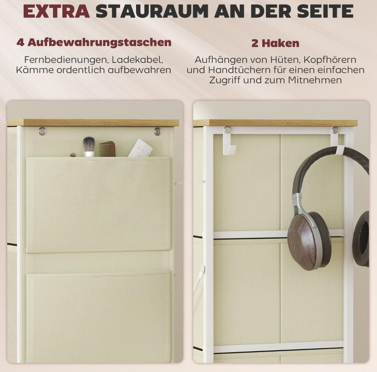 KOMMODE 86/30/94,5 cm mit 8 Schubladen und Seitentaschen in Beige - Beige, Metall (86/94.5/30cm) - BEAOK
