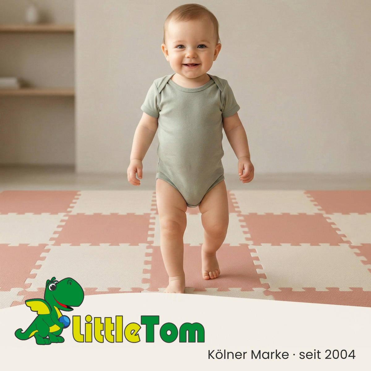 SPIELMATTE ab Null - 180/90/1 cm Puzzlematte mit Rand Terrakotta Beige - Rosa, Kunststoff (30/30cm) - Littletom