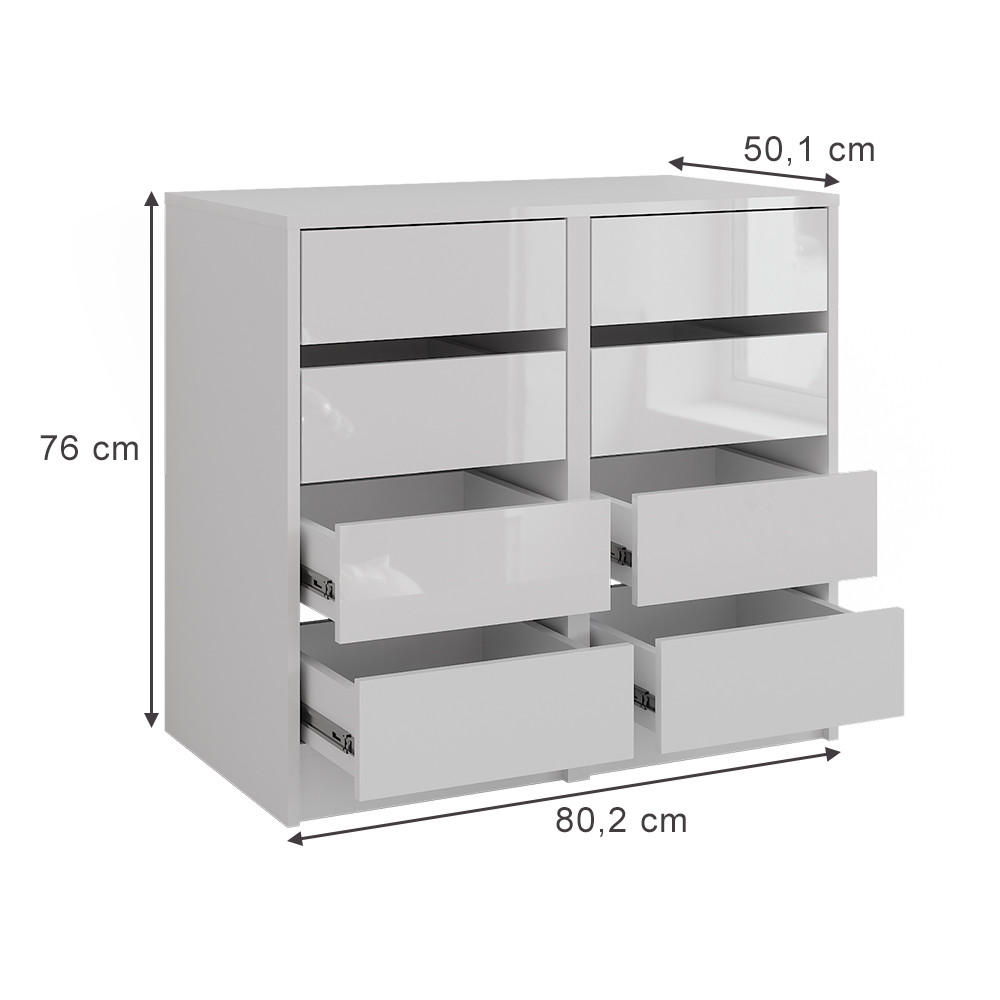 KOMMODE Sherry Weiß/Weiß Hochglanz 80.2 x 76 cm 2er-Set - Weiß Hochglanz, Holzwerkstoff (50.1cm) - Vicco