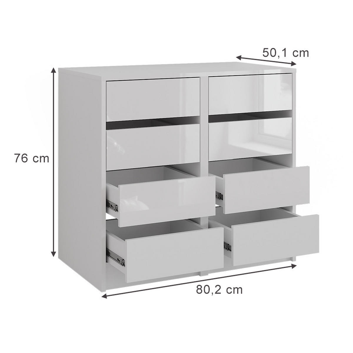 KOMMODE Sherry Weiß/Weiß Hochglanz 80.2 x 76 cm 2er-Set - Weiß Hochglanz, Holzwerkstoff (50.1cm) - Vicco