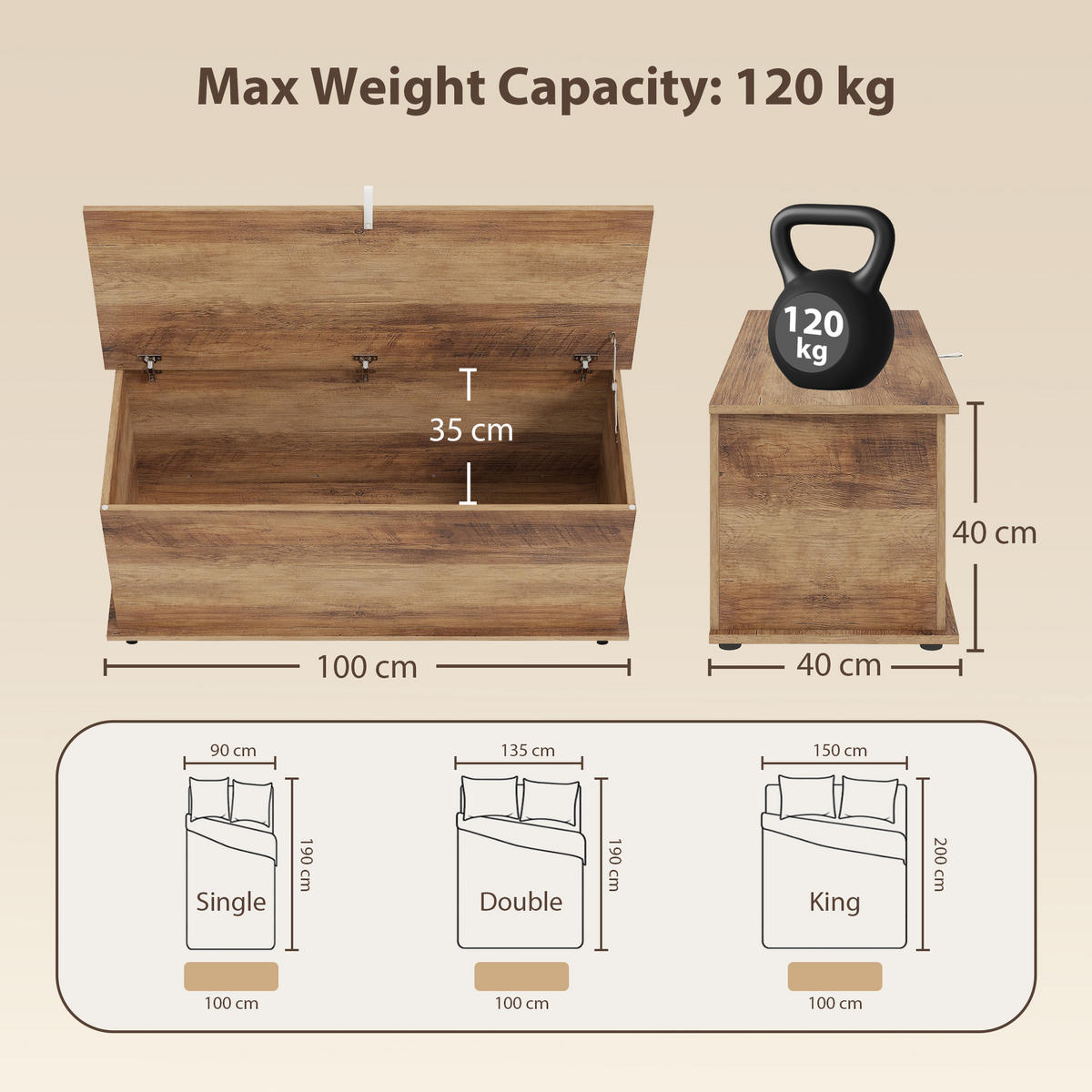 SITZTRUHE Braun 100/40/40 cm - Braun, Holzwerkstoff (40/40/100cm) - PANGIVO