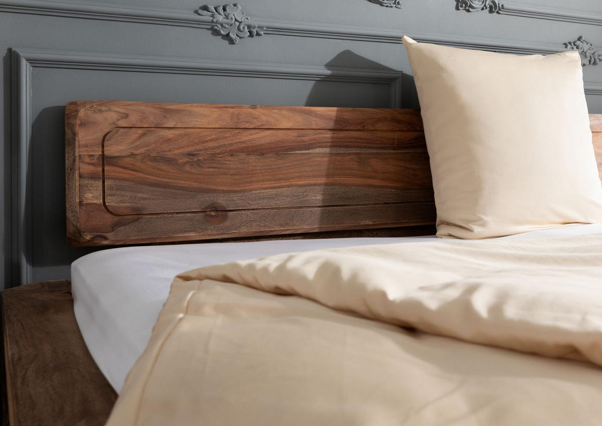 BETT Massivholz Sheesham 140 x 200 x 80 grau BUENO #013 - Grau, Holz (140/200cm) - Massivmoebel24