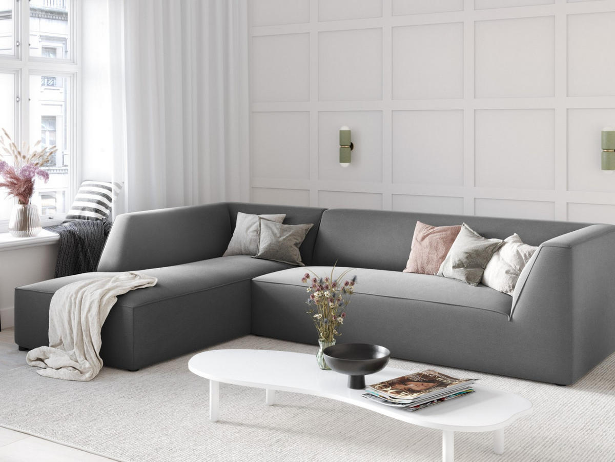 ECKSOFA links Ruby aus Samt grau 4 Sitzplätze - Grau, Textil (180/273cm) - Micadoni