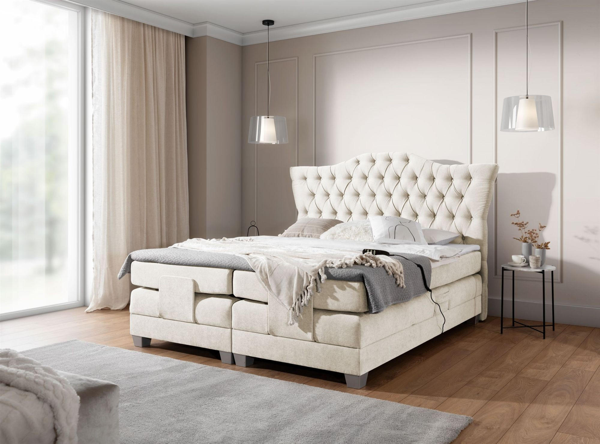 BOXSPRINGBETT Bett Elektrisch Fausto - Creme, Holzwerkstoff/Textil (120/200cm) - Fun Möbel