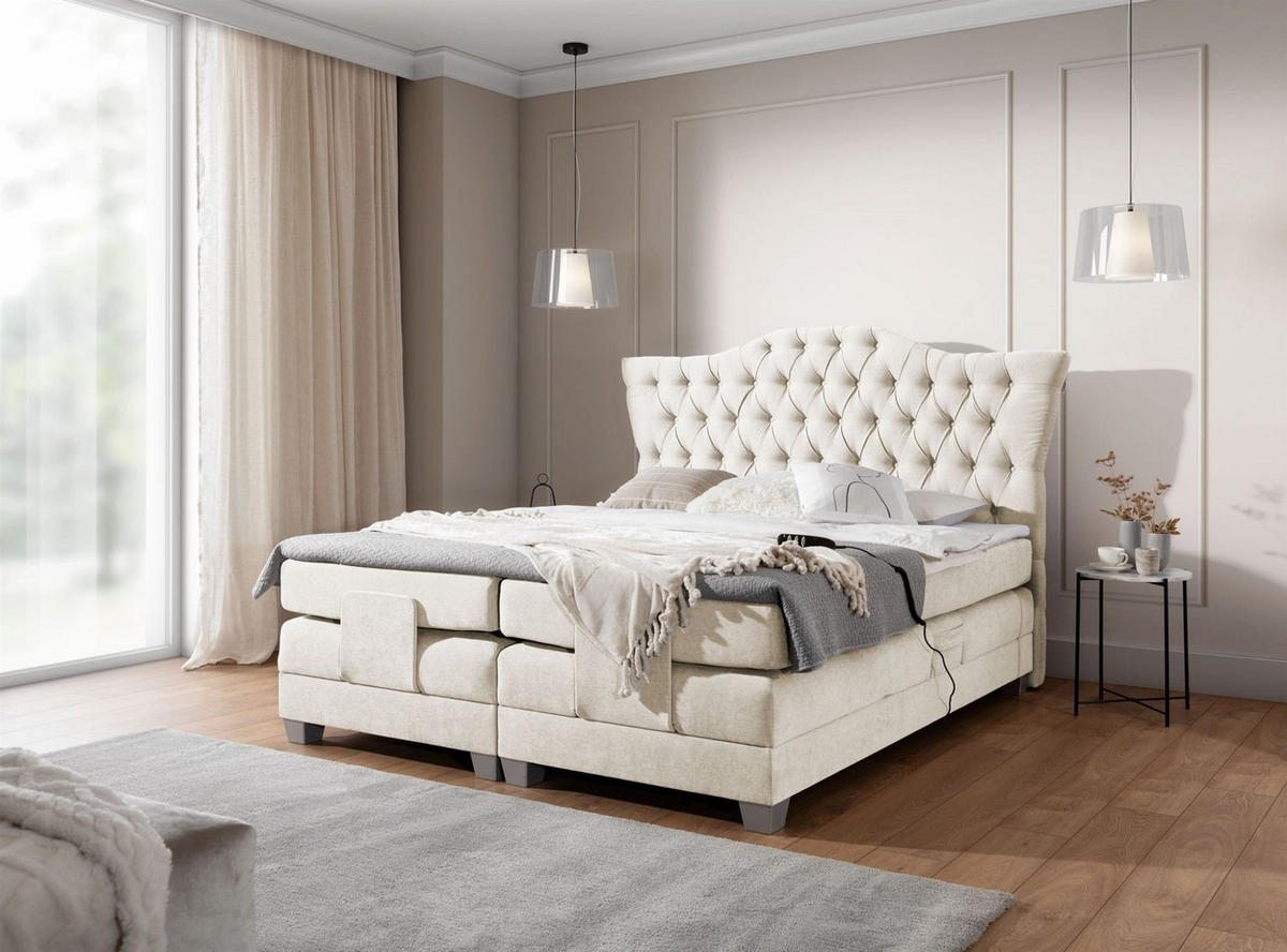 BOXSPRINGBETT Bett Elektrisch Fausto - Creme, Holzwerkstoff/Textil (160/200cm) - Fun Möbel