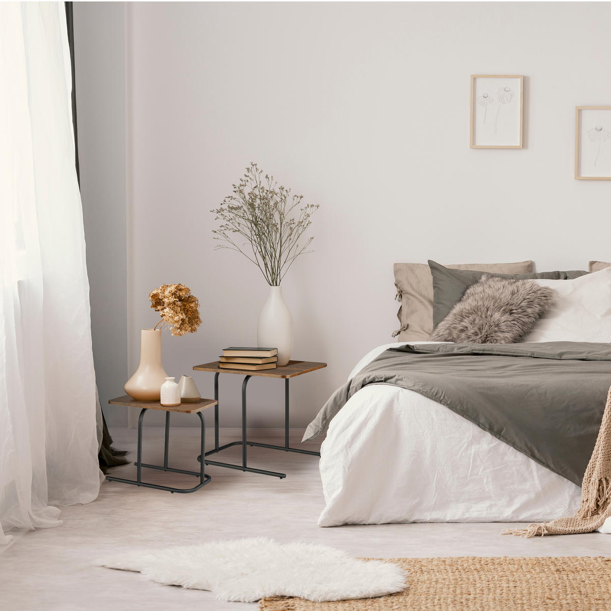 2-TLG.SATZTISCH-SET - Braun, Holzwerkstoff/Kunststoff (35/48/42cm) - Relaxdays
