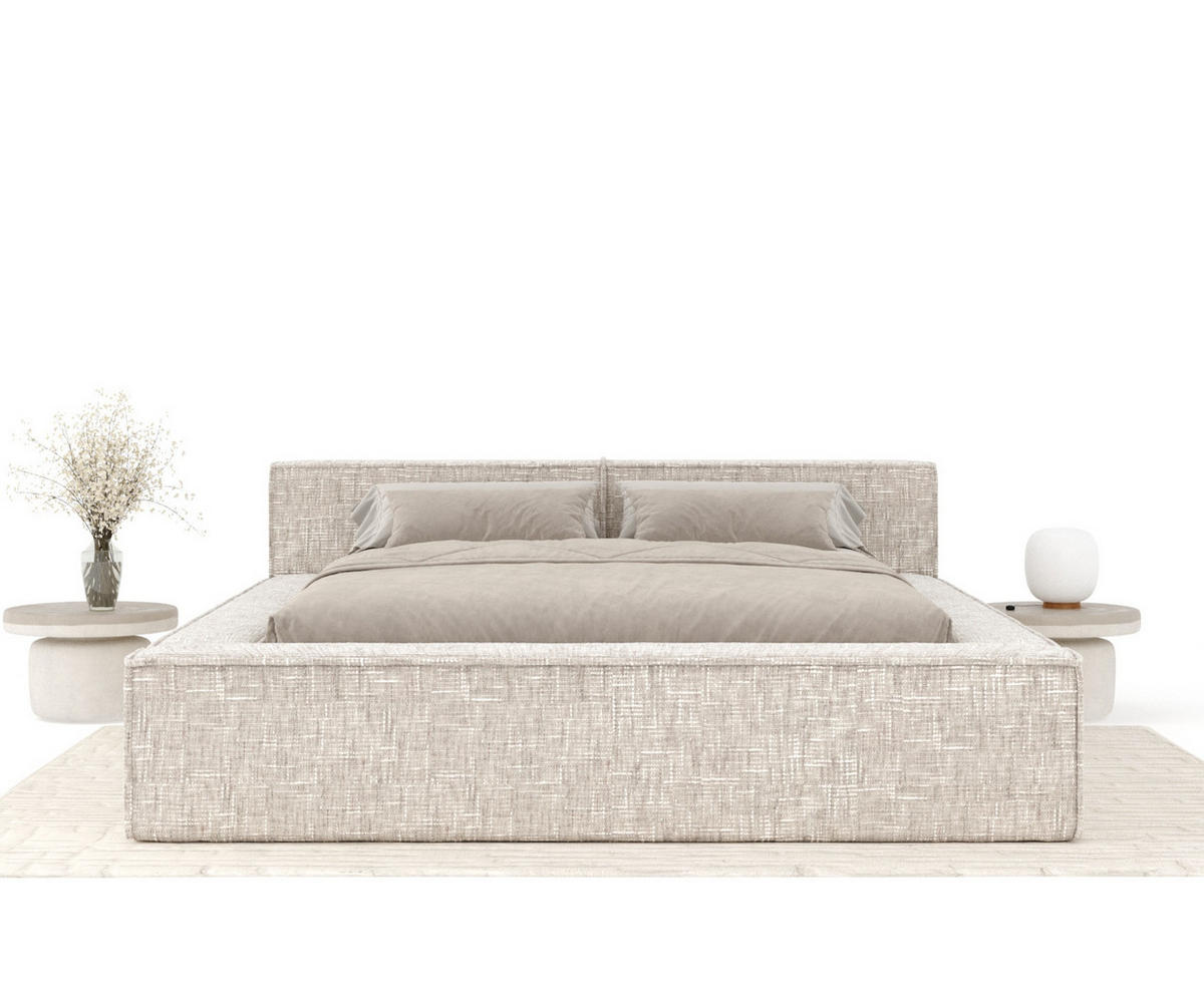 POLSTERBETT Voliera Creme 200/200 cm im Webstoff - Birkefarben/Creme, Holz/Holzwerkstoff (200/200cm) - Maison de Reve