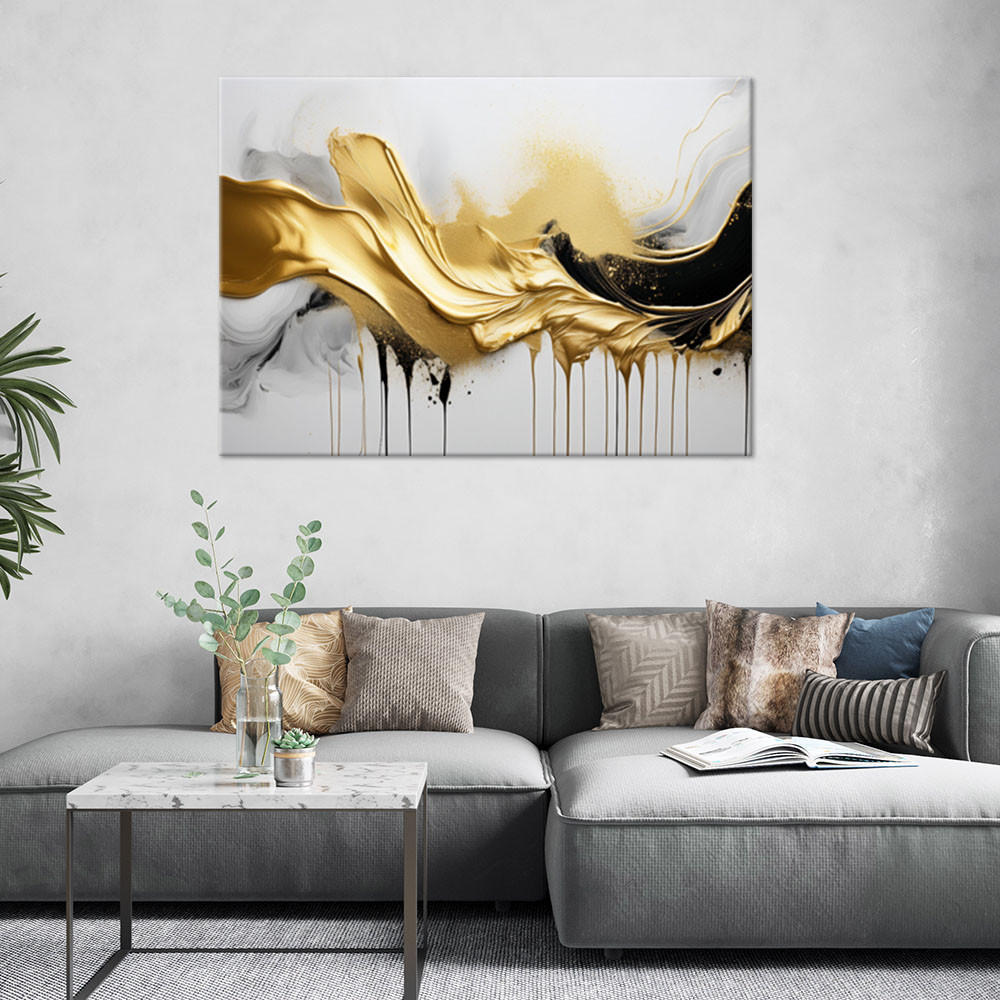LEINWANDBILD Goldene 3D-Abstraktion 100x70cm - Goldfarben, Textil (100/70cm) - Feeby