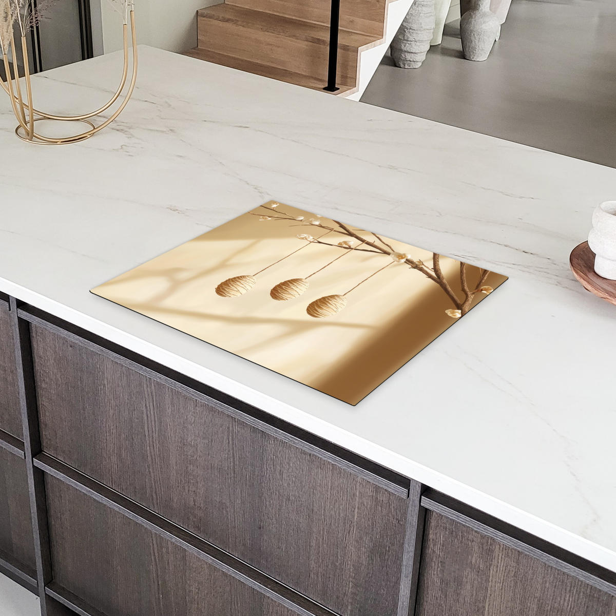 HERDABDECKPLATTE Beige - Osterkuchen - Eier Herdabdeckung Induktionsfeld 65x52 cm - Beige, Kunststoff (65/52/0.2cm) - MuchoWow