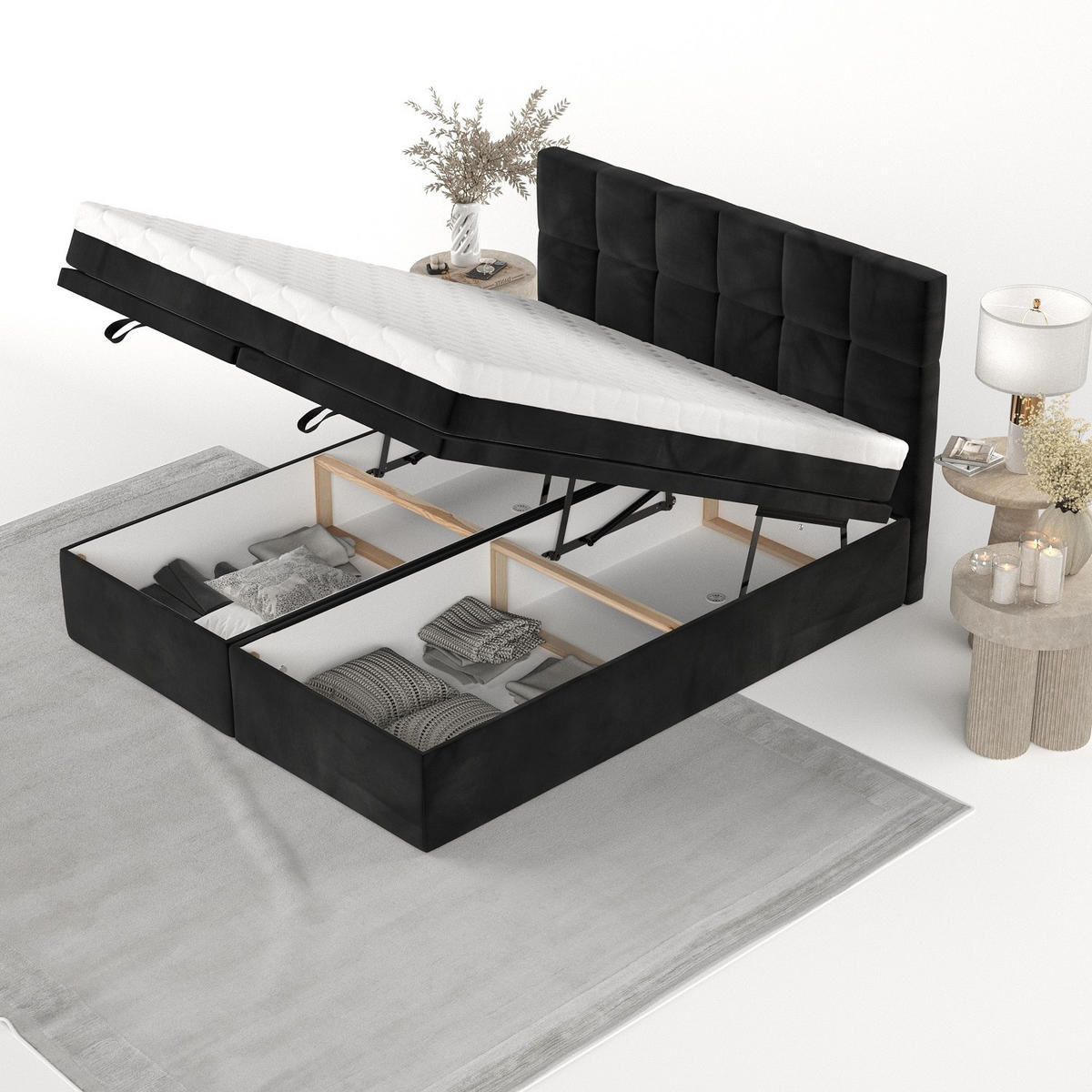 BOXBETT Elano 180/200 cm Schwarz im Kronos Stoff - Schwarz, Holz/Holzwerkstoff (180/200cm) - AltaBeds