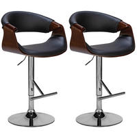 BARHOCKER Foley 2er Set 95-116x60x52 cm Walnuss/Schwarz - Nussbaumfarben, Leder (60/95/52cm) - furnicato