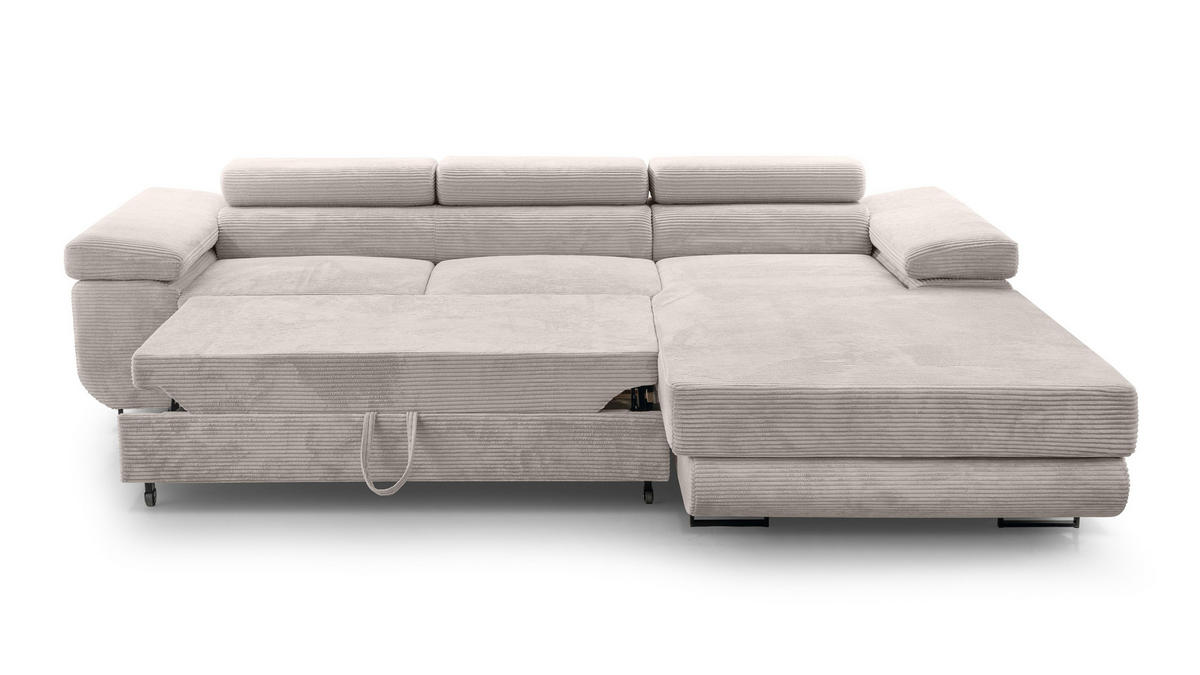 ECKSOFA L Form Arborio Zartweiß 280/203/90 cm Rechts mit Schlaffunktion - Creme/Schwarz, Textil/Metall (280/203cm) - AX Living