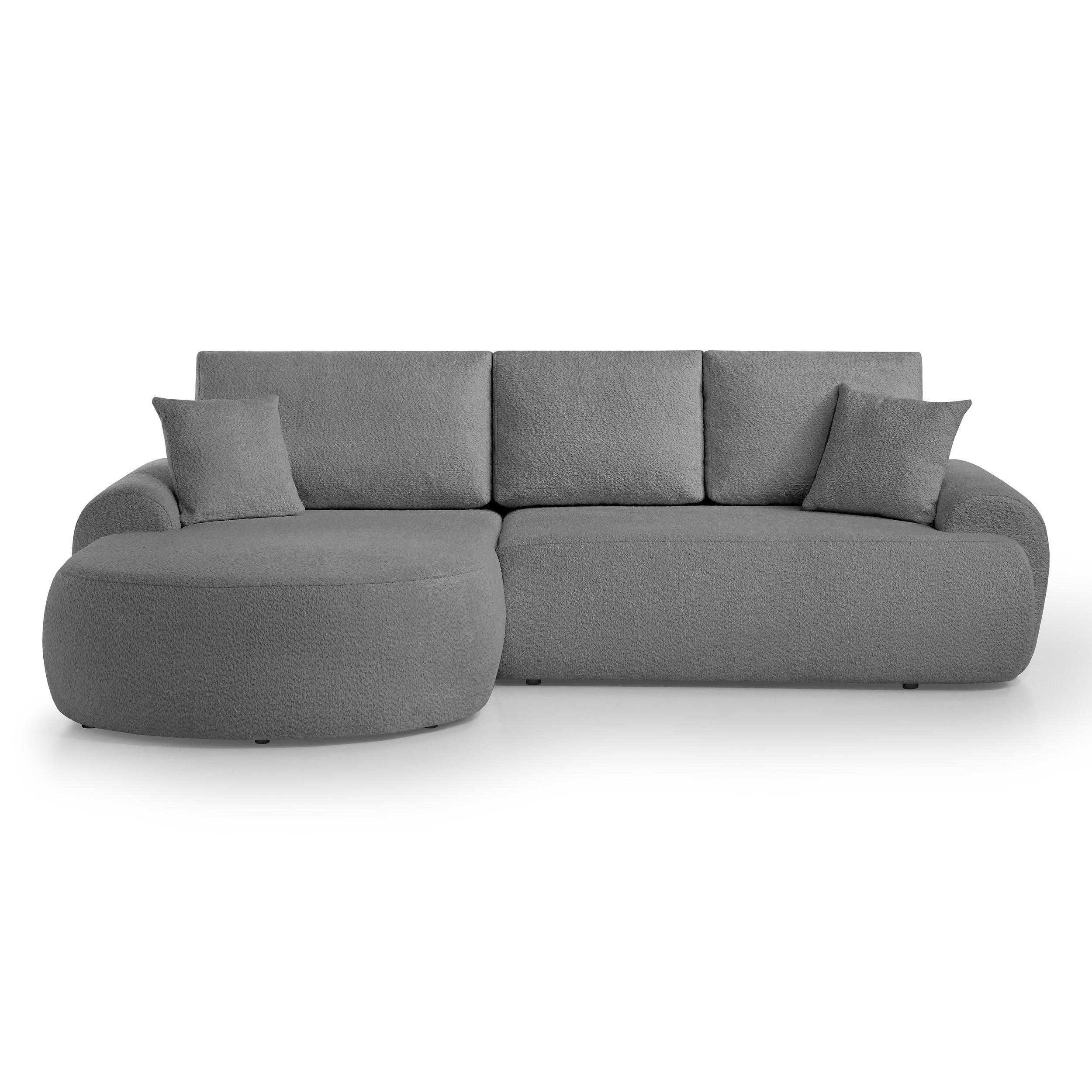 ECKSOFA Teddy L Grau, Bouclé-Stoff, links - Schwarz/Grau, Textil (270/170cm) - Beautysofa