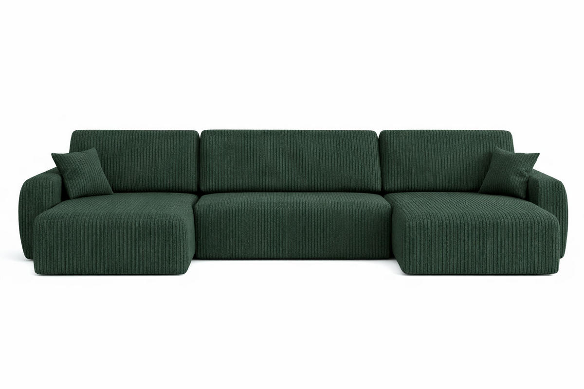 ECKSOFA Mit Schlaffunktion Und Bettkasten U-Form Ariel U, Cordstoff Poso, Grün - Grün, Holz (342/142cm) - Kaiser Möbel